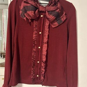 Elegant Burgundy Blouse with Bow Detail Axes Femme